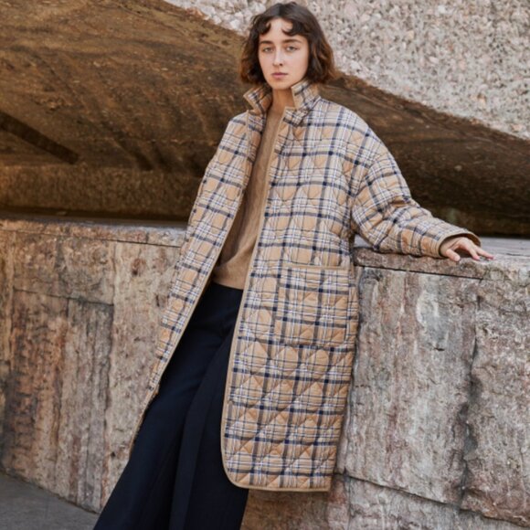 Uniqlo | C Plaid Check Padded Pufftech Oversized Long Coat Sz. S - Picture 4 of 12